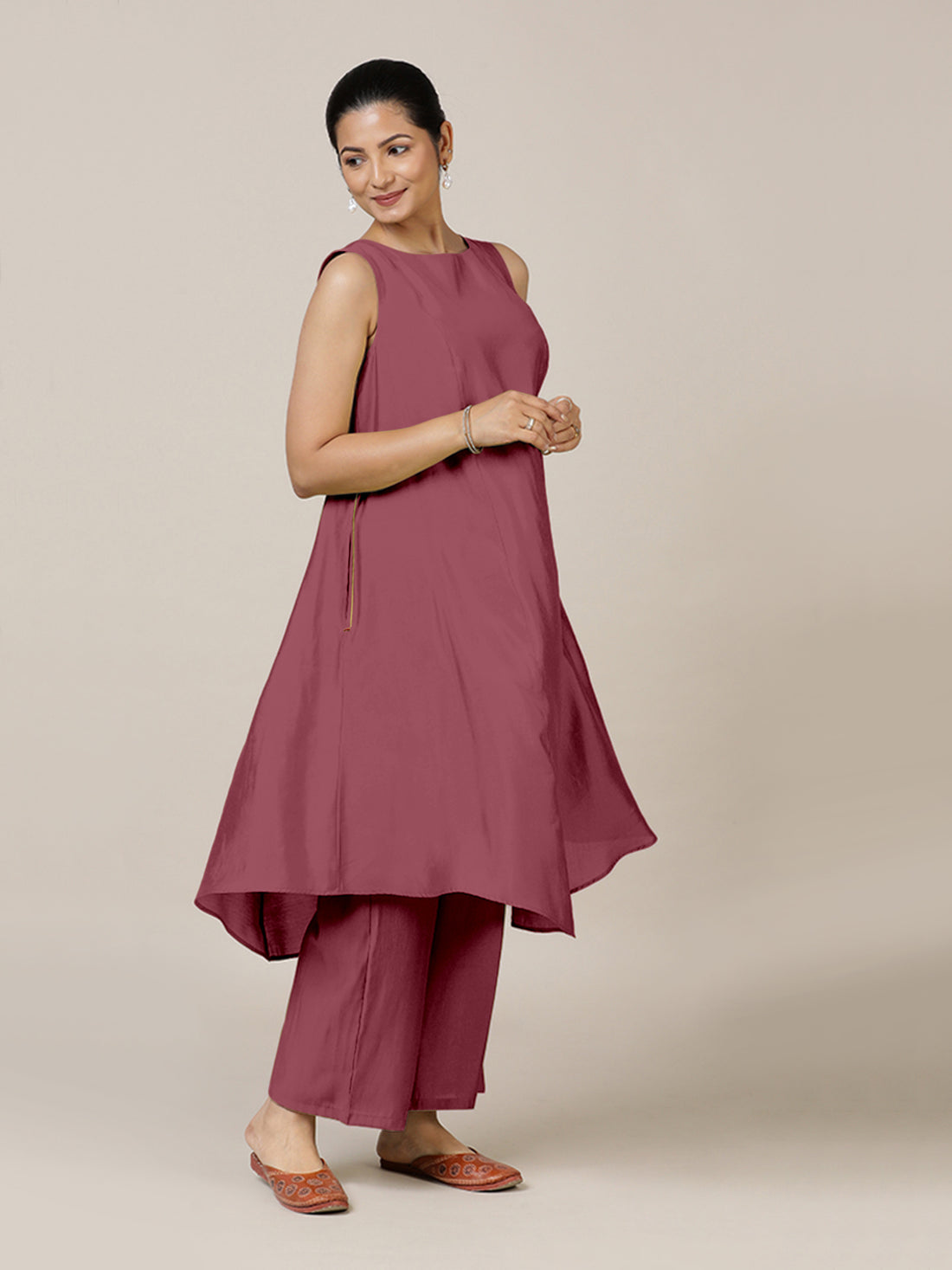 Anoki x Rozaana Kurta, in Pink Viscose, featuring sleeveless and boat neckline, made for daily & work (view 7).