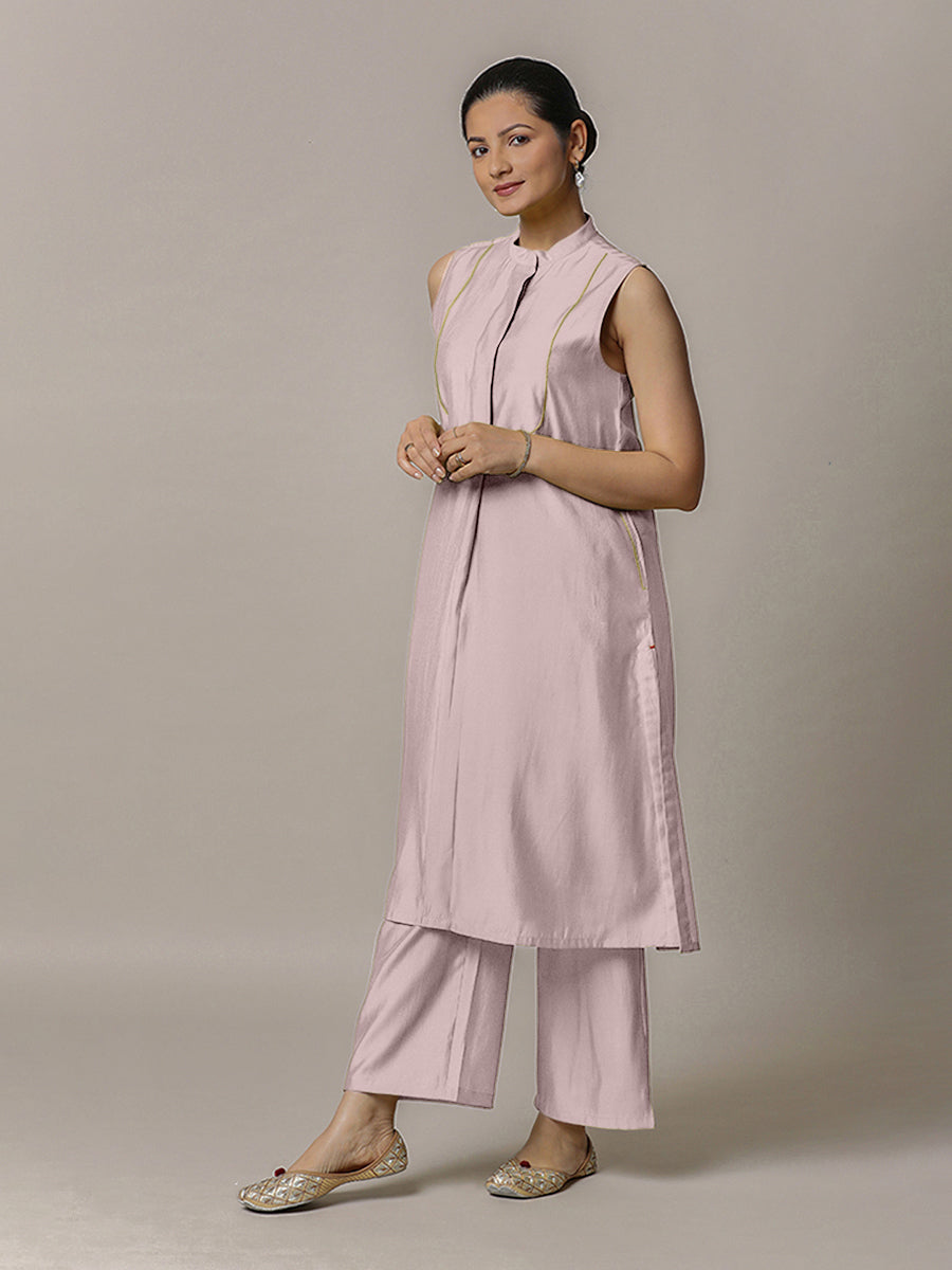 Eira x Rozaana Kurta, in Purple Viscose, featuring sleeveless and band collar neckline, made for daily & work.