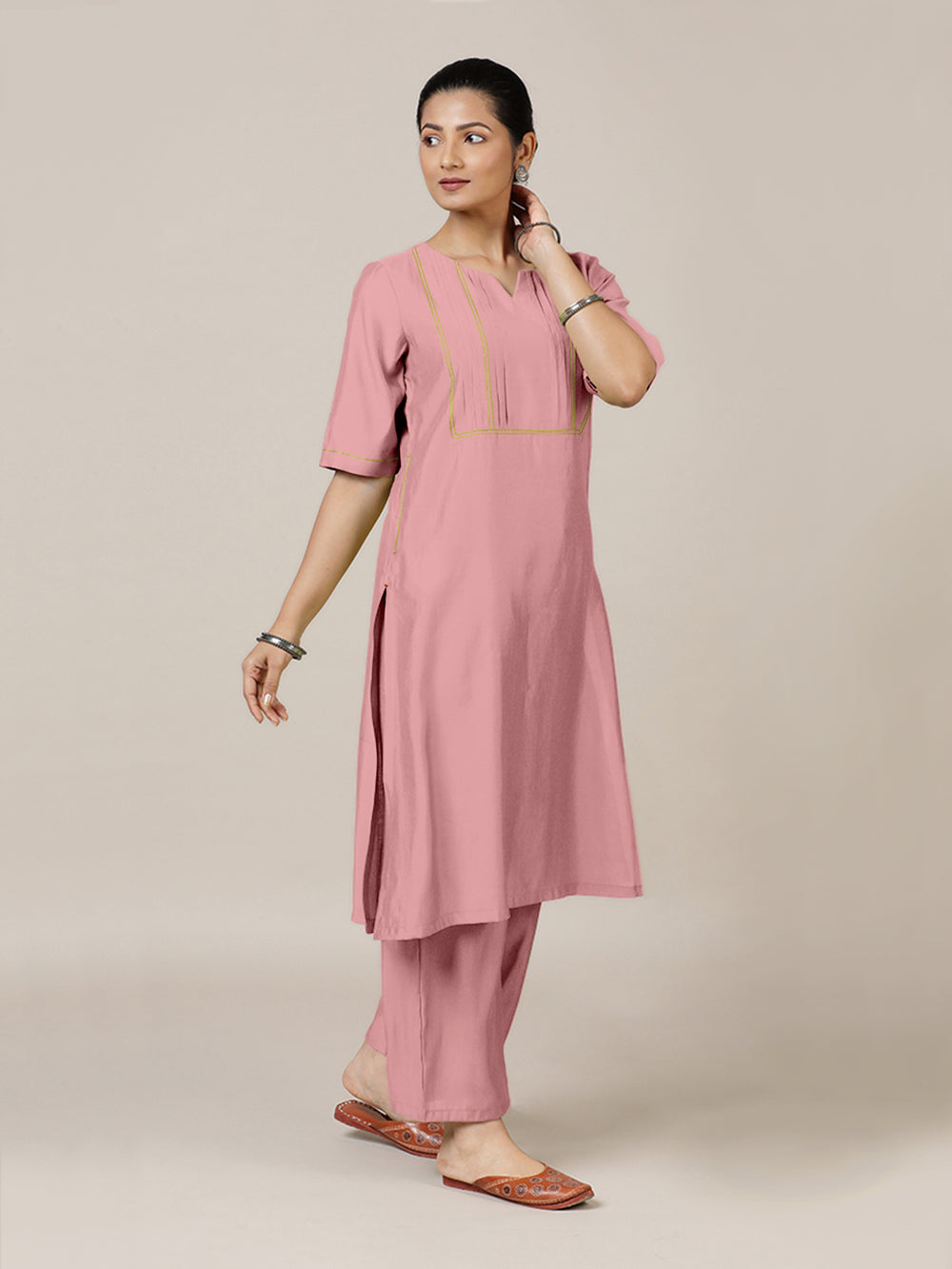 Esha x Rozaana | A Line Kurta in Sea Pink with Thread Work | Coords or Only Kurta