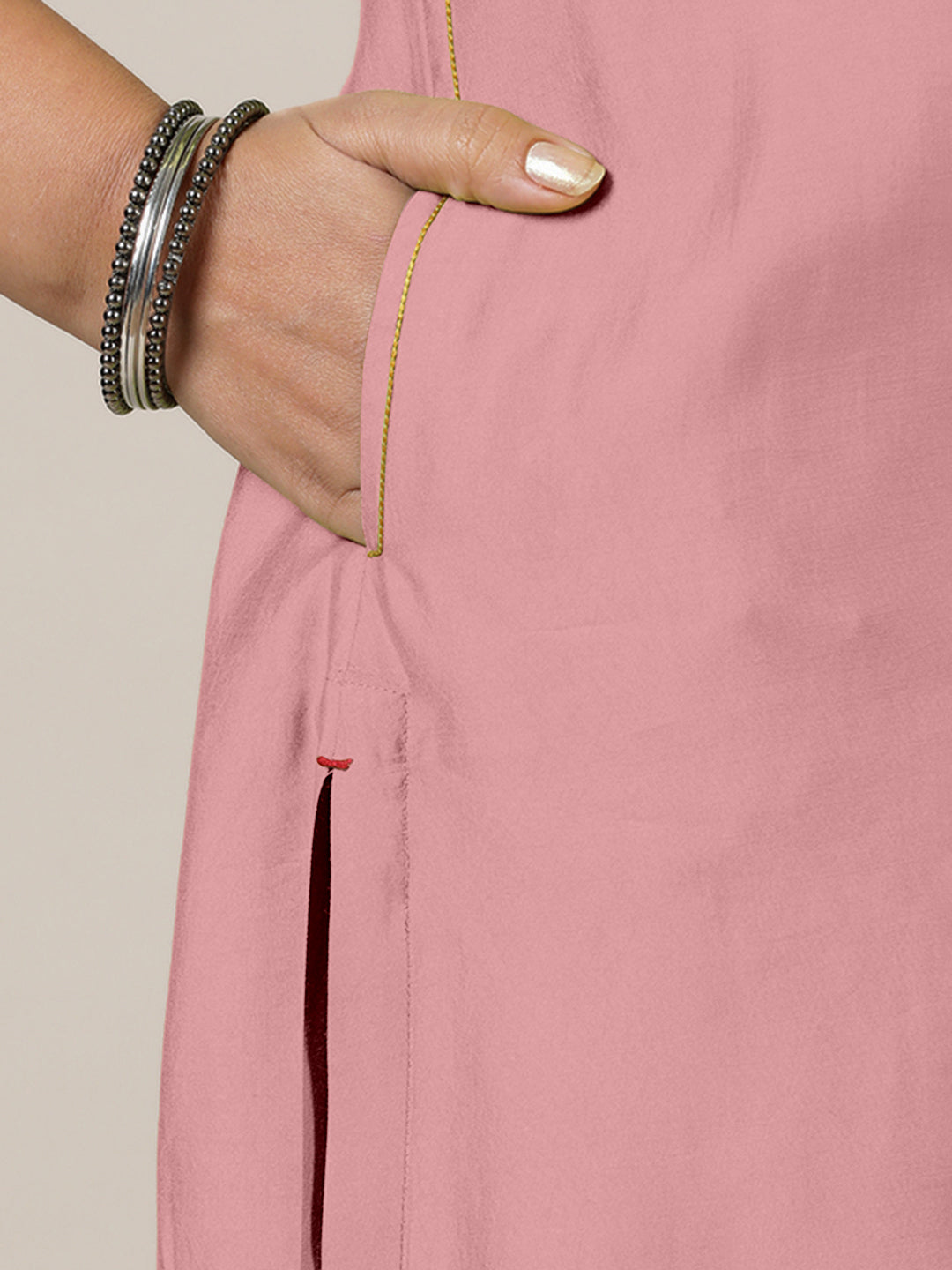 Esha x Rozaana Kurta, in Pink Viscose, featuring elbow sleeves and round neck with splitline, made for daily & work (view 3).