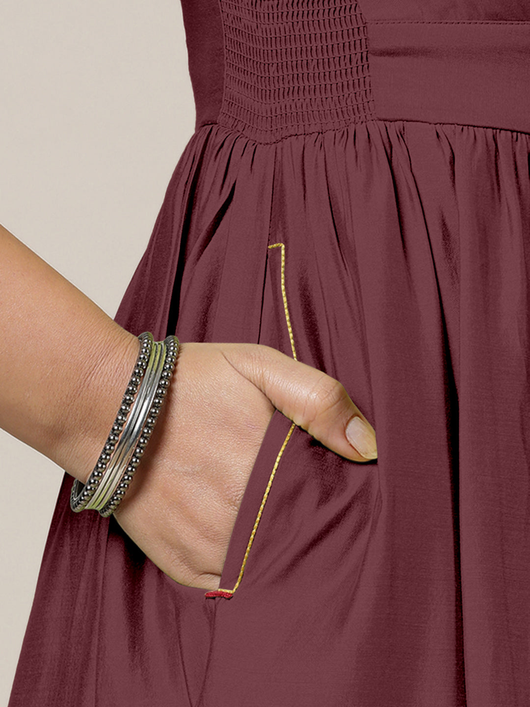 Faiza x Rozaana Kurta, in Maroon Viscose, featuring elbow sleeves and v-neckline, made for daily & work (view 4).