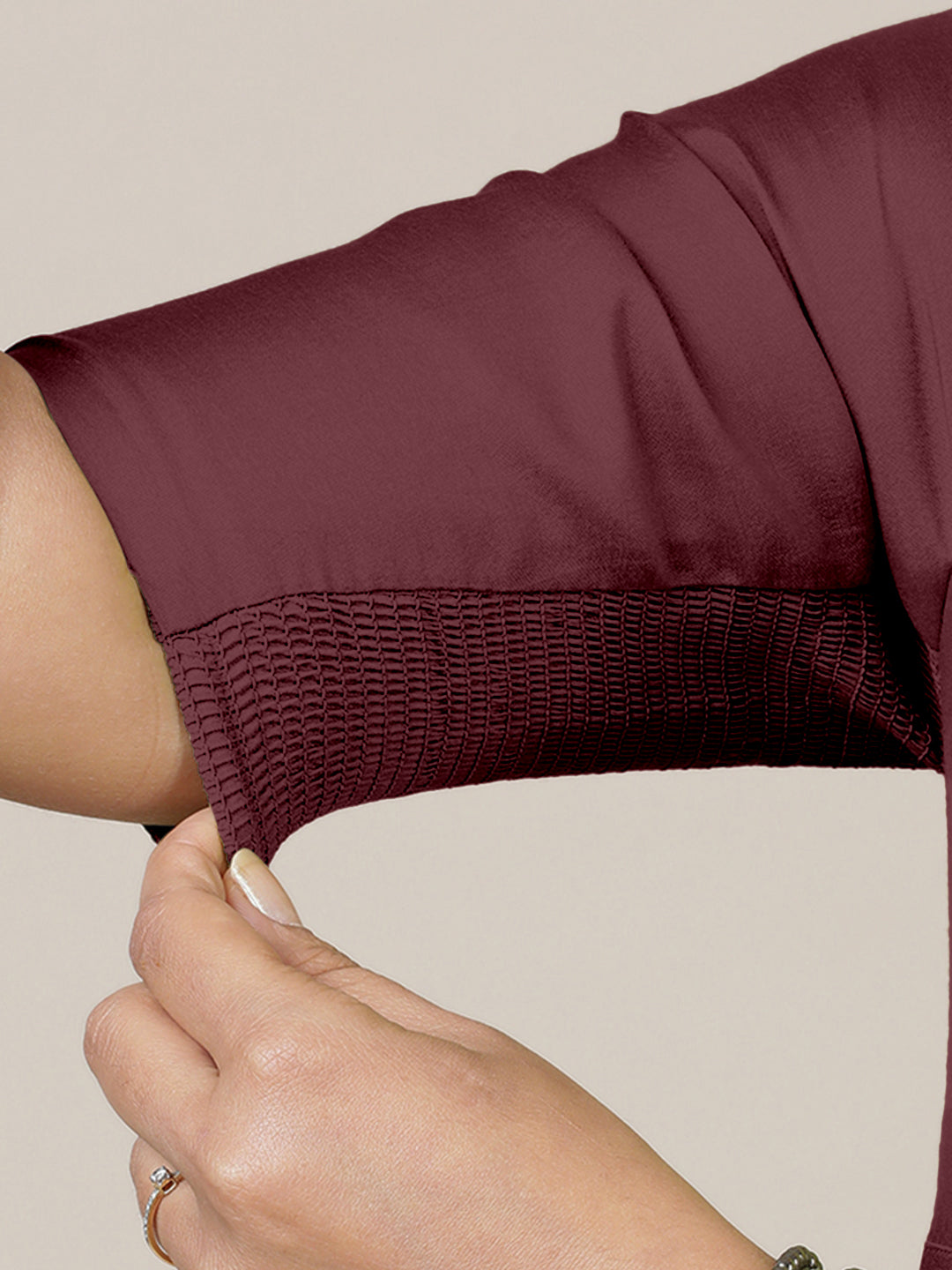 Faiza x Rozaana Kurta, in Maroon Viscose, featuring elbow sleeves and v-neckline, made for daily & work (view 5).