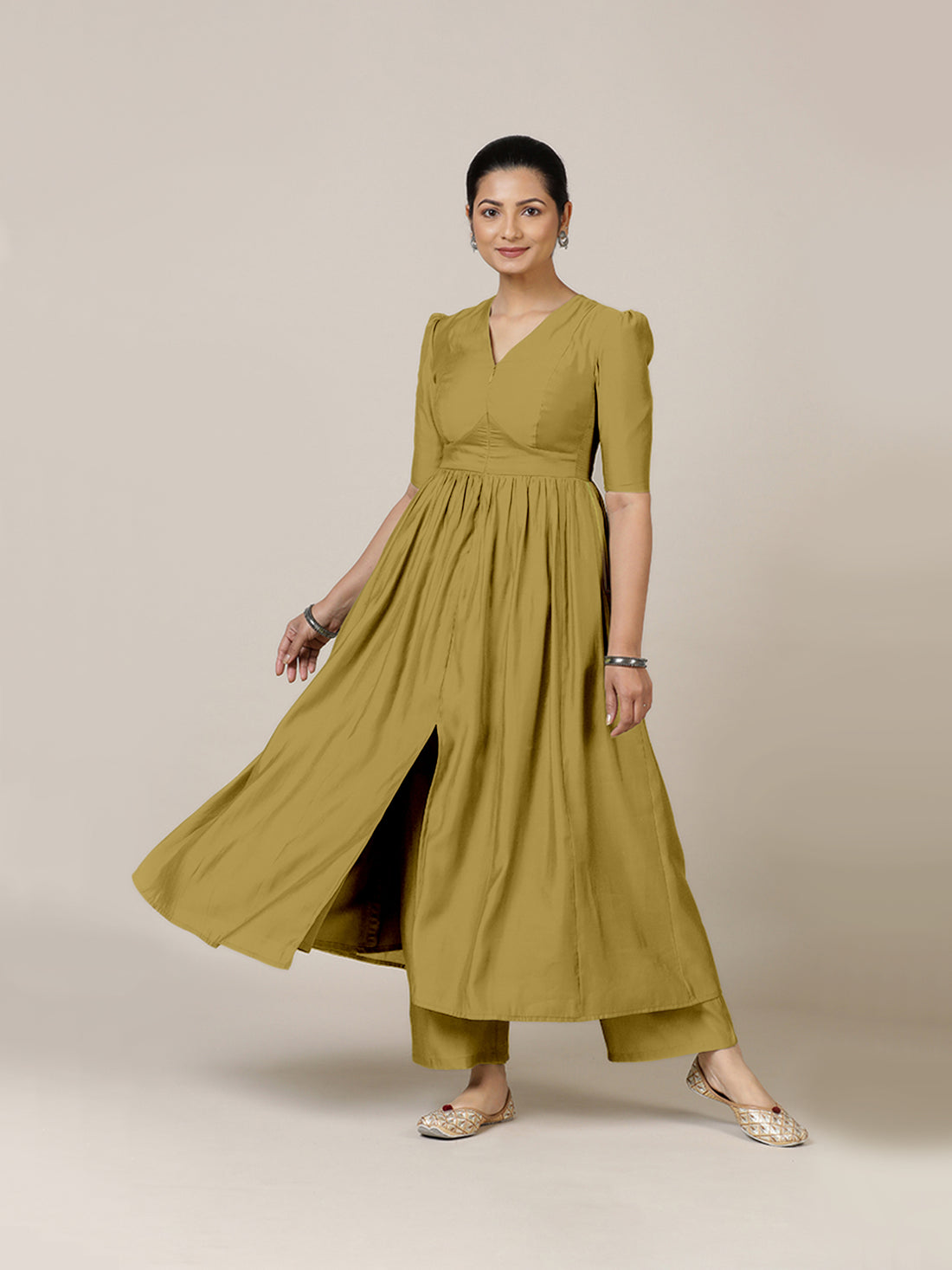 Faiza x Rozaana Kurta, in Yellow Viscose, featuring elbow sleeves and v-neckline, made for daily & work (view 7).