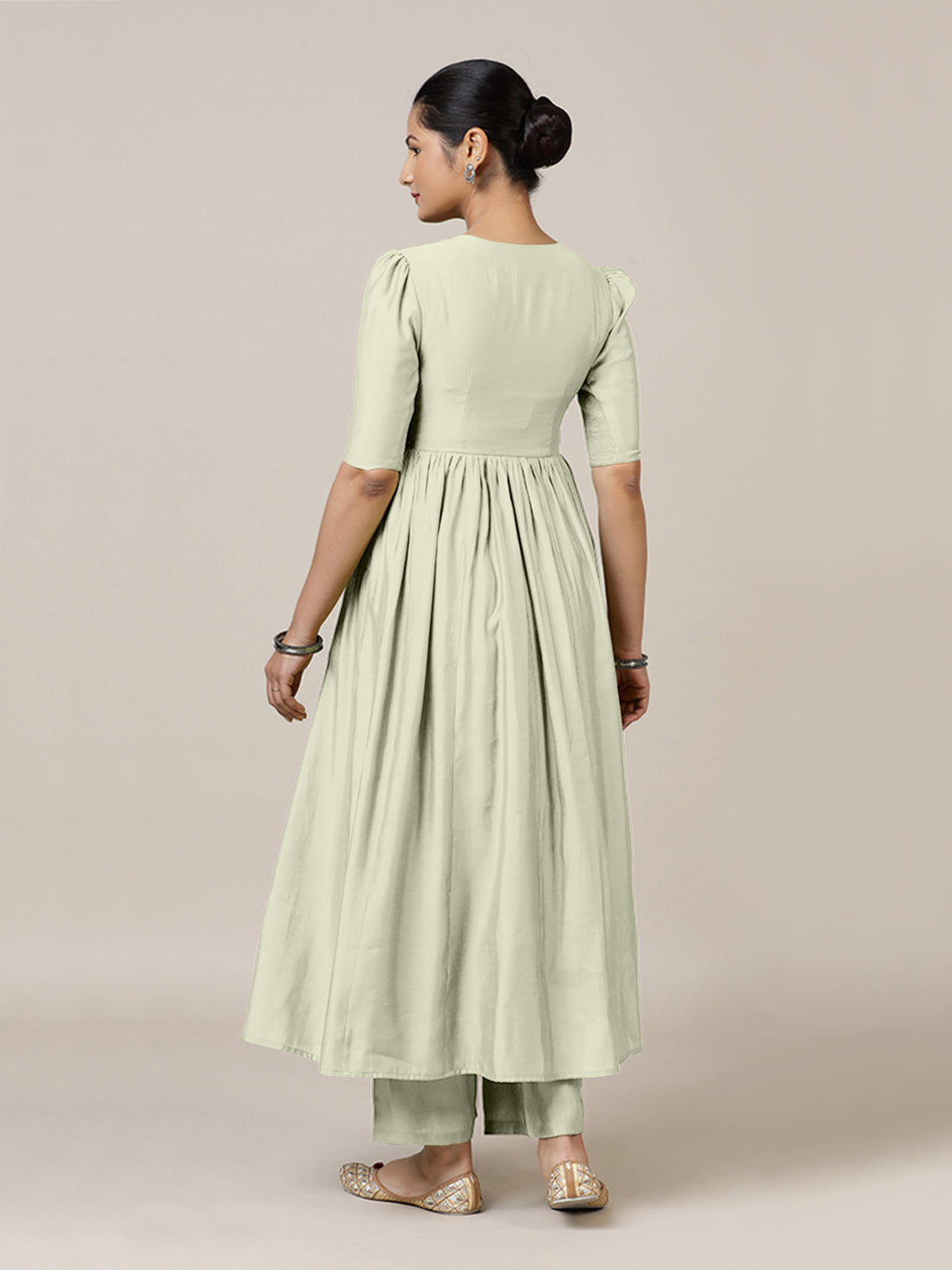 Faiza x Rozaana Kurta, in Cream Viscose, featuring elbow sleeves and v-neckline, made for daily & work (view 2).
