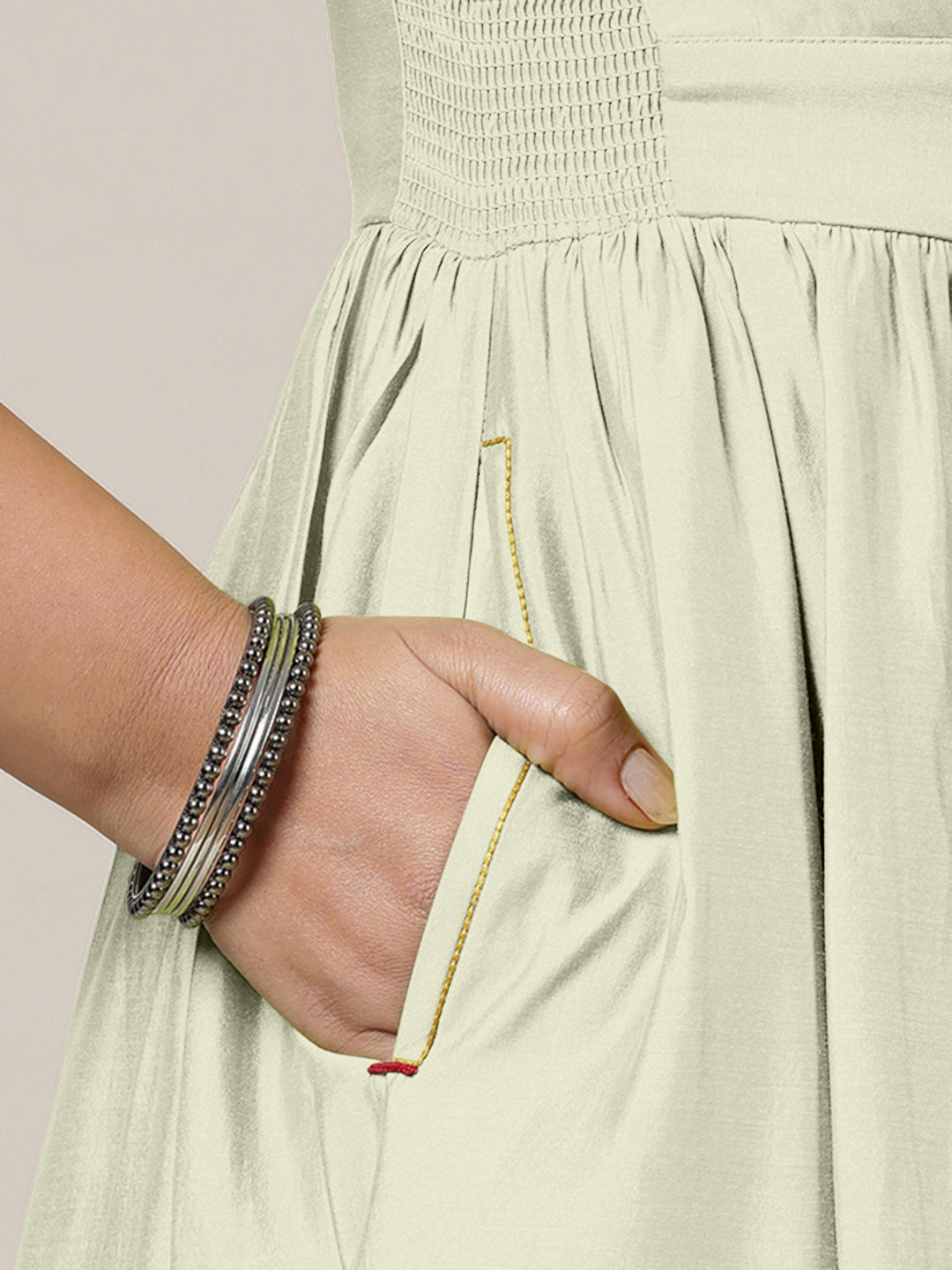 Faiza x Rozaana Kurta, in Cream Viscose, featuring elbow sleeves and v-neckline, made for daily & work (view 4).