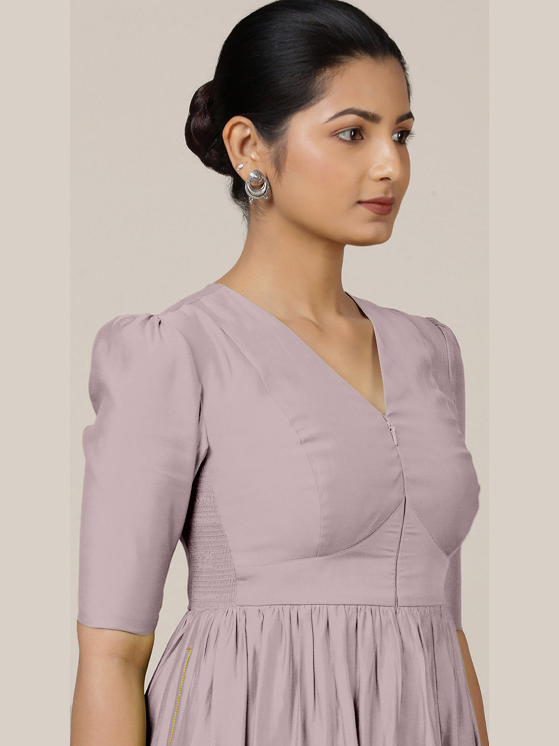 Faiza x Rozaana Kurta, in Purple Viscose, featuring elbow sleeves and v-neckline, made for daily & work (view 3).