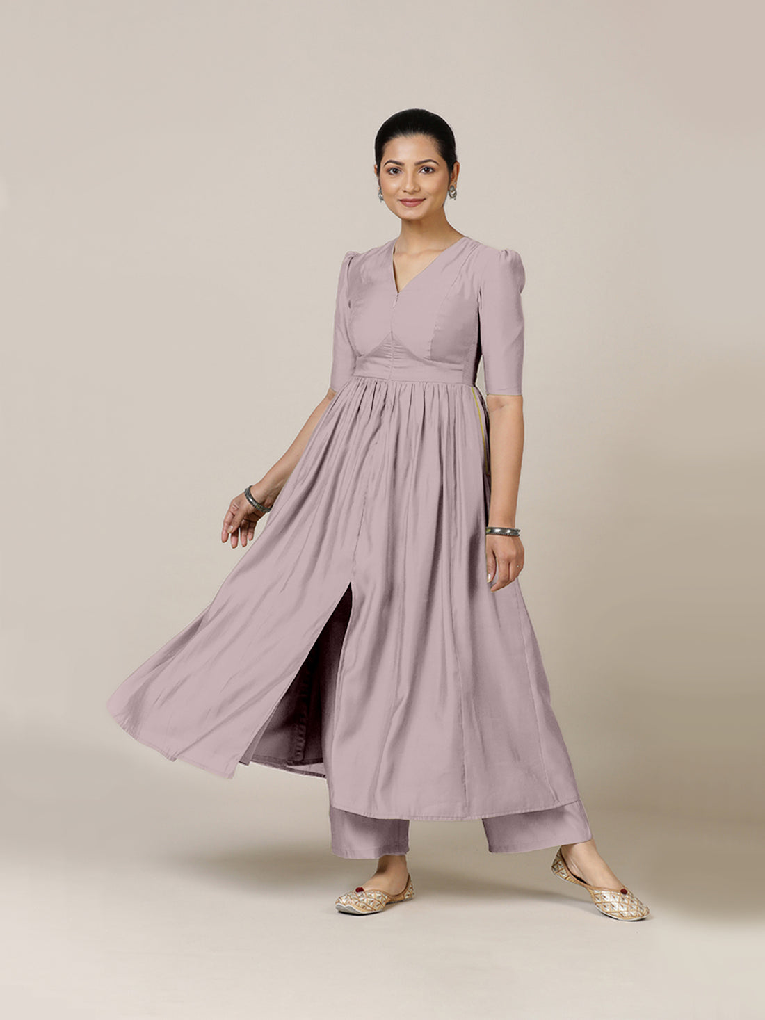 Faiza x Rozaana Kurta, in Purple Viscose, featuring elbow sleeves and v-neckline, made for daily & work (view 7).