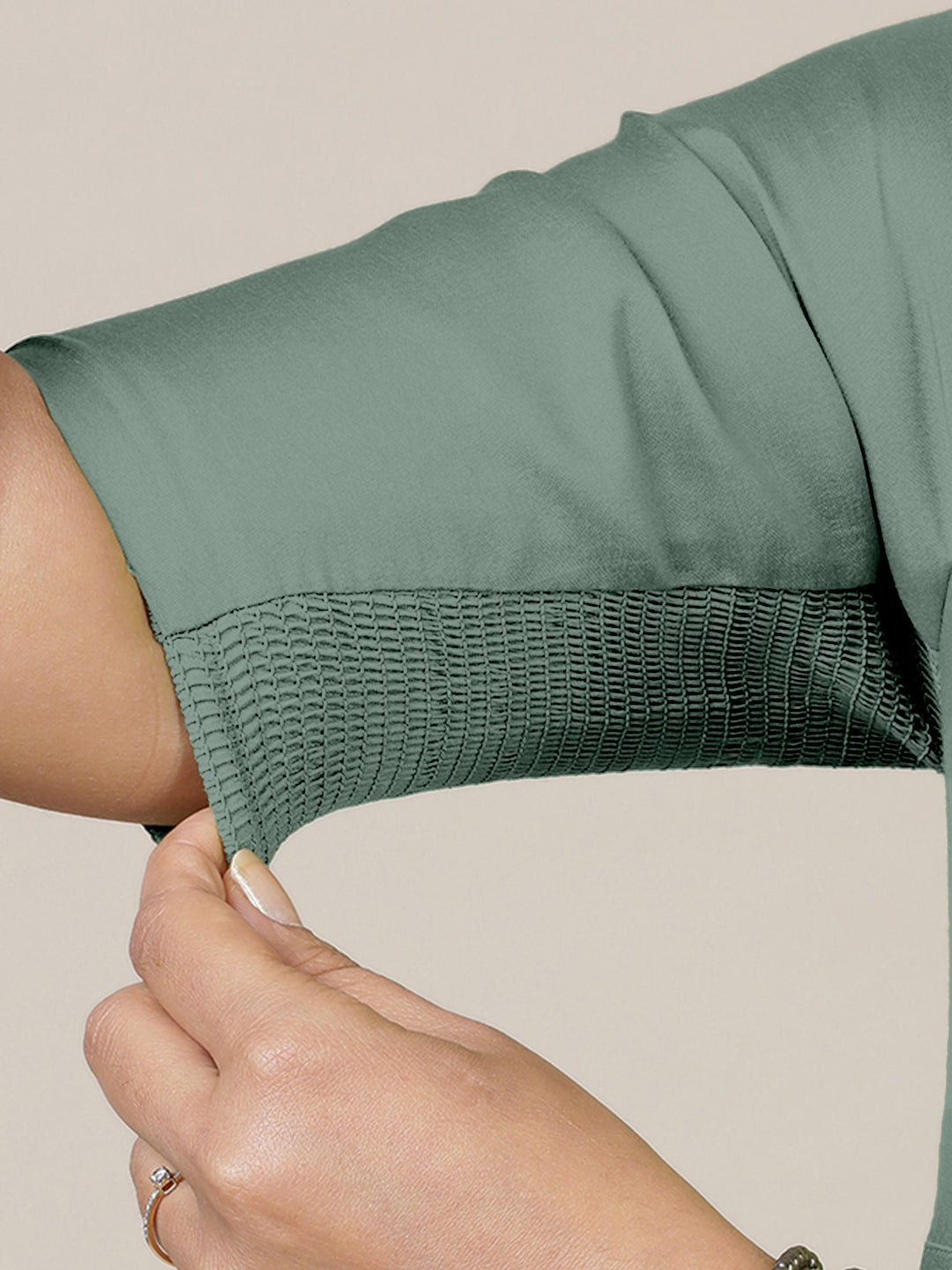 Faiza x Rozaana Kurta, in Green Viscose, featuring elbow sleeves and v-neckline, made for daily & work (view 5).