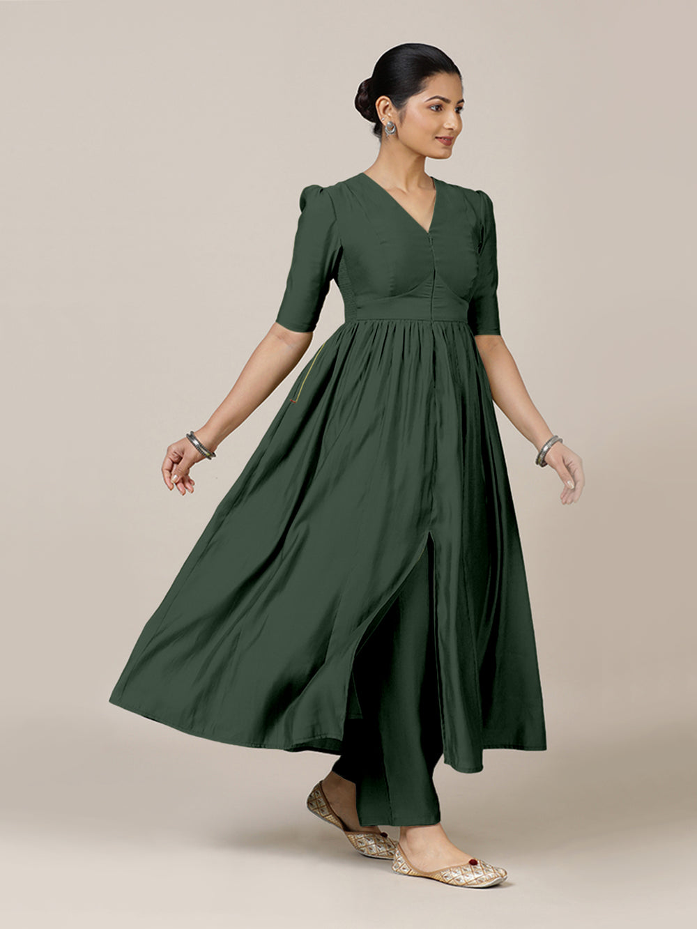 Faiza x Rozaana | A Line Kurta in Pine Green with Thread Work | Coords or Only Kurta