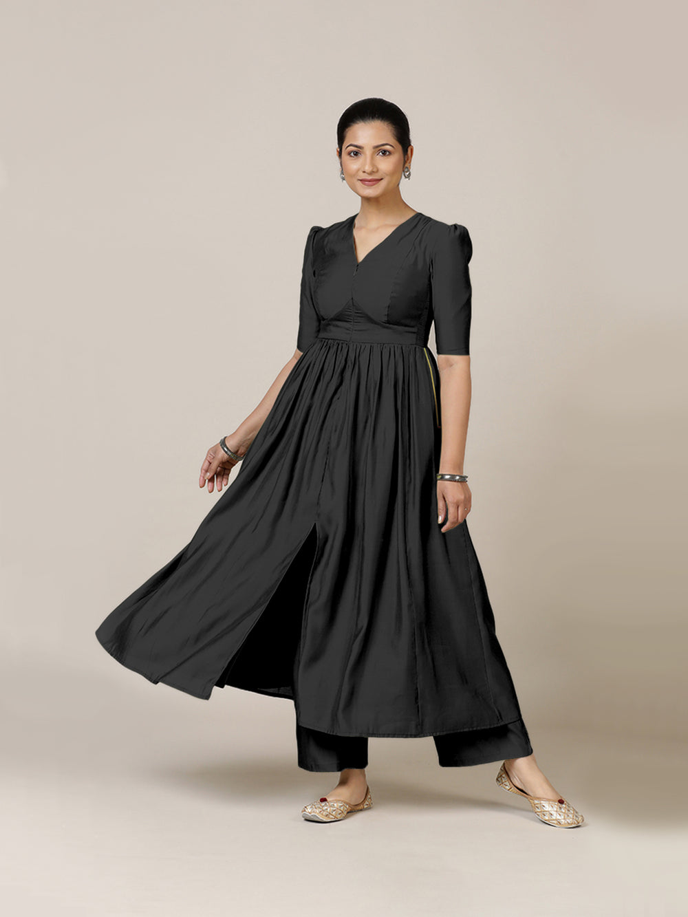 Faiza x Rozaana | A Line Kurta in Raven Black with Thread Work | Coords or Only Kurta