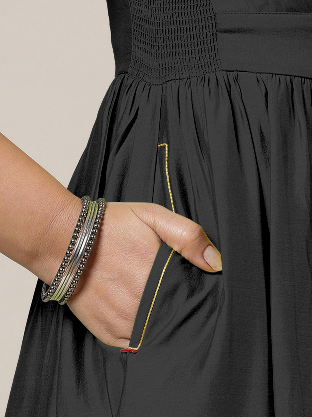 Faiza x Rozaana Kurta, in Black Viscose, featuring elbow sleeves and v-neckline, made for daily & work (view 4).