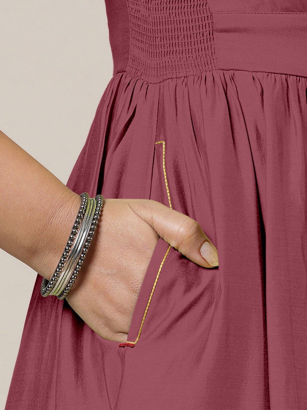 Faiza x Rozaana Kurta, in Pink Viscose, featuring elbow sleeves and v-neckline, made for daily & work (view 4).