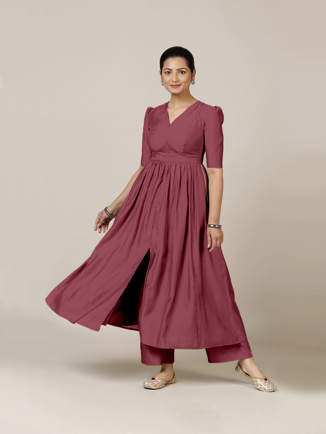Faiza x Rozaana Kurta, in Pink Viscose, featuring elbow sleeves and v-neckline, made for daily & work (view 7).
