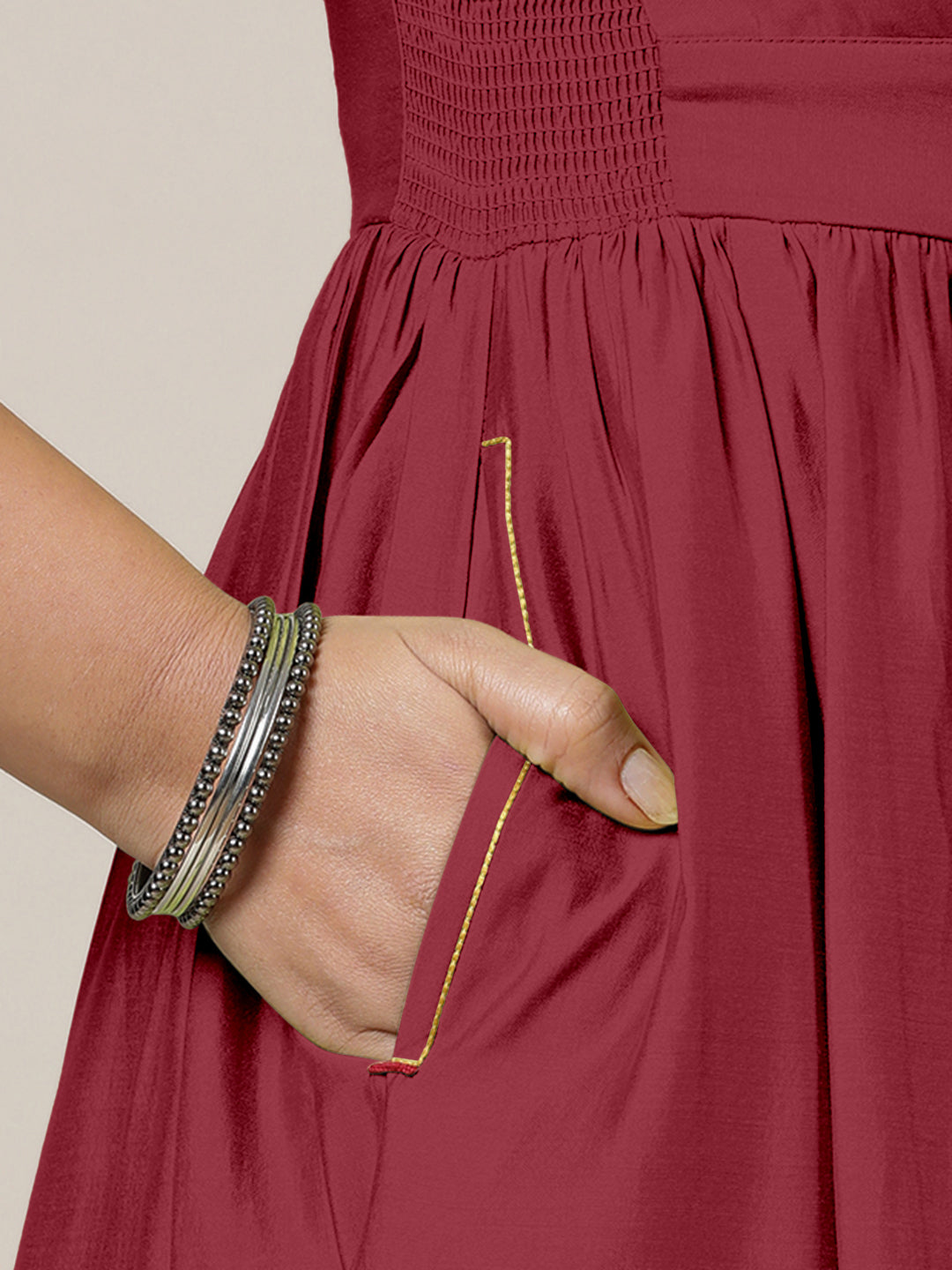 Faiza x Rozaana Kurta, in Red Viscose, featuring elbow sleeves and v-neckline, made for daily & work (view 4).