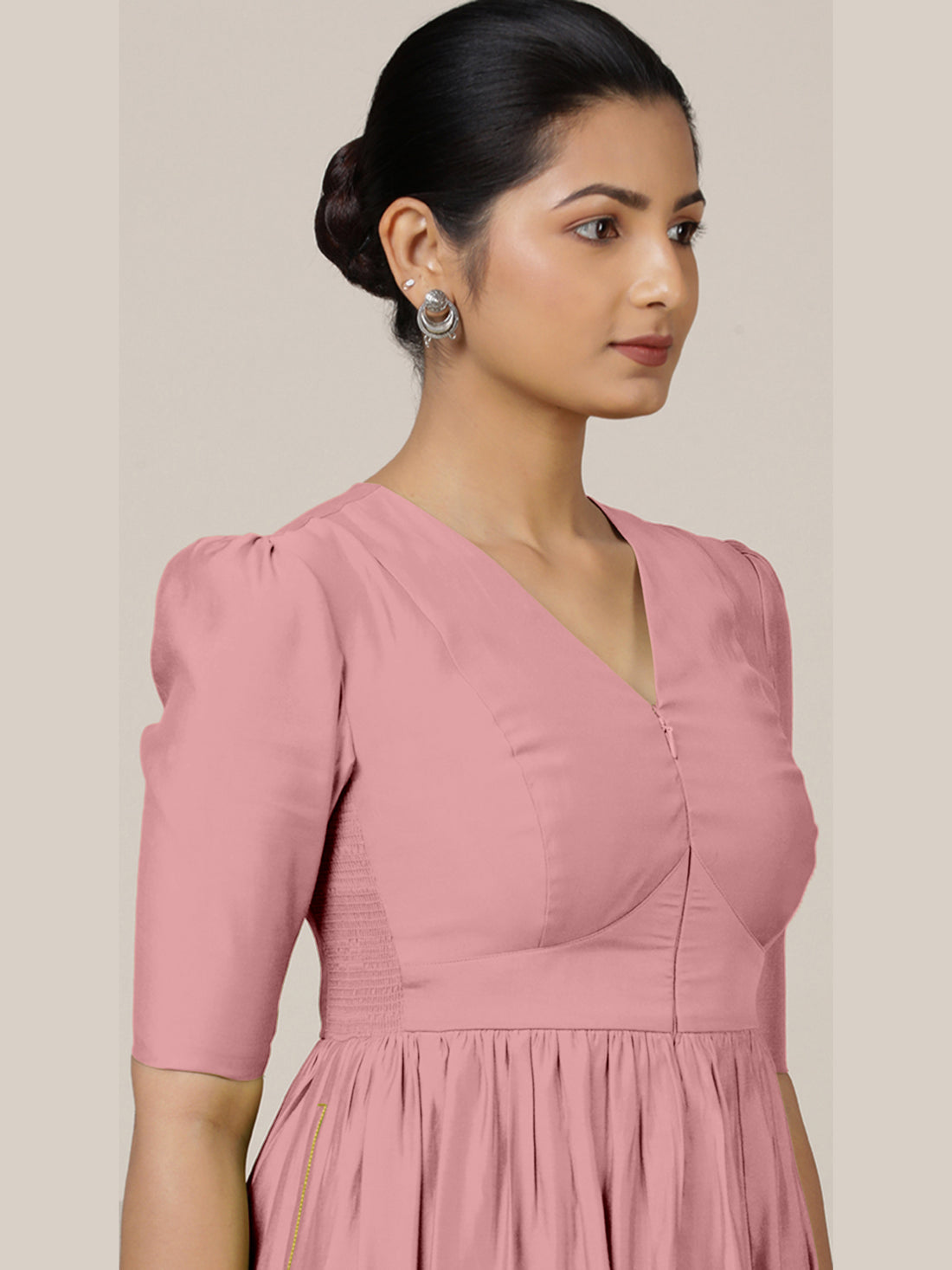 Faiza x Rozaana Kurta, in Pink Viscose, featuring elbow sleeves and v-neckline, made for daily & work (view 3).
