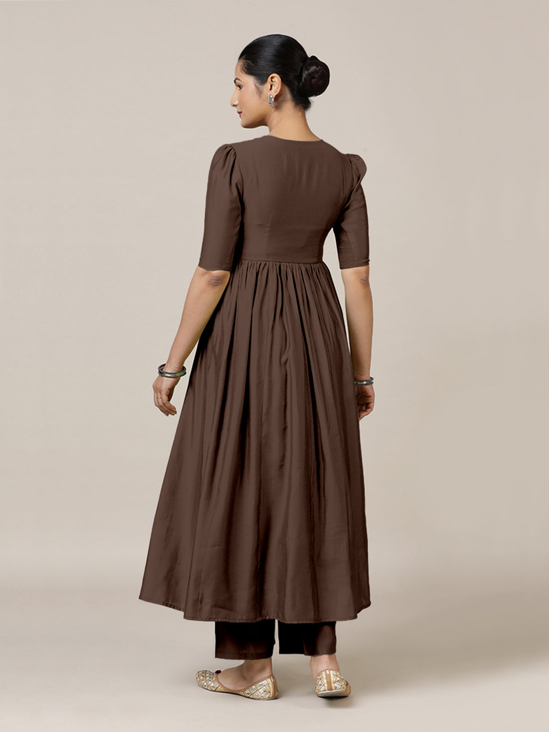 Faiza x Rozaana Kurta, in Brown Viscose, featuring elbow sleeves and v-neckline, made for daily & work (view 2).
