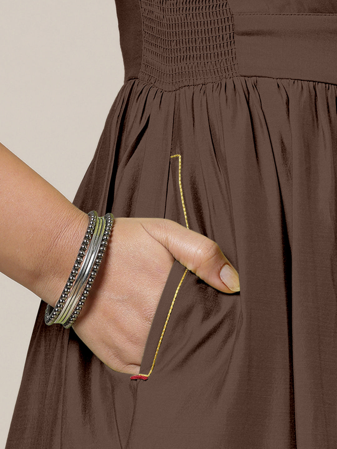 Faiza x Rozaana Kurta, in Brown Viscose, featuring elbow sleeves and v-neckline, made for daily & work (view 4).