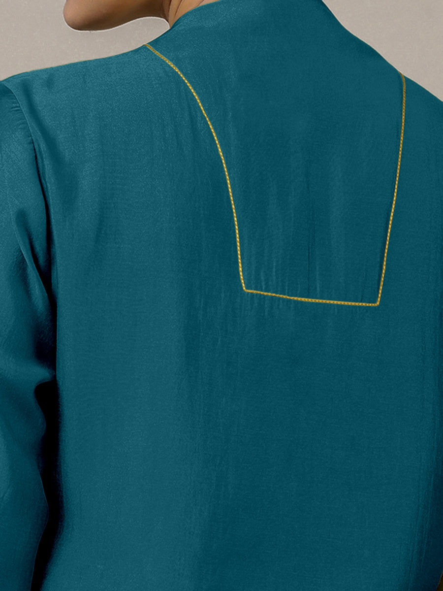 Paakhi x Rozaana Kurta, in Blue Viscose, featuring three quarter sleeves and round neck with splitline (view 4).