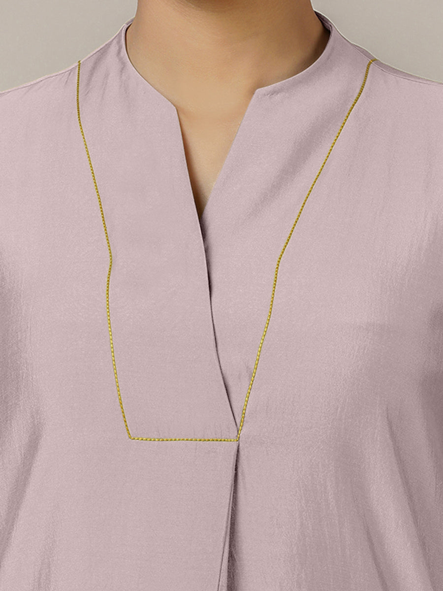 Paakhi x Rozaana Kurta, in Purple Viscose, featuring three quarter sleeves and round neck with splitline (view 3).