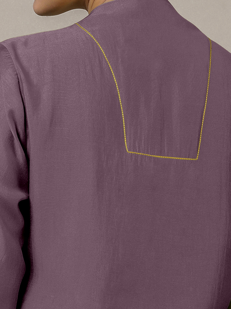Paakhi x Rozaana Kurta, in Purple Viscose, featuring three quarter sleeves and round neck with splitline (view 4).
