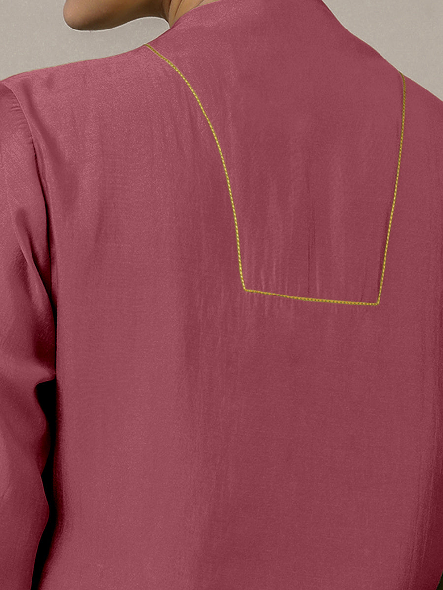 Paakhi x Rozaana Kurta, in Pink Viscose, featuring three quarter sleeves and round neck with splitline (view 4).