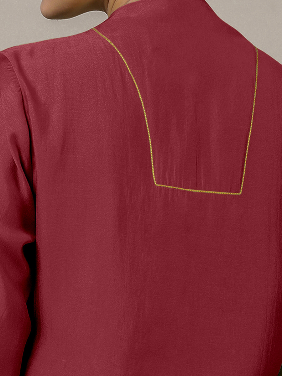 Paakhi x Rozaana Kurta, in Red Viscose, featuring three quarter sleeves and round neck with splitline, made for daily & work.