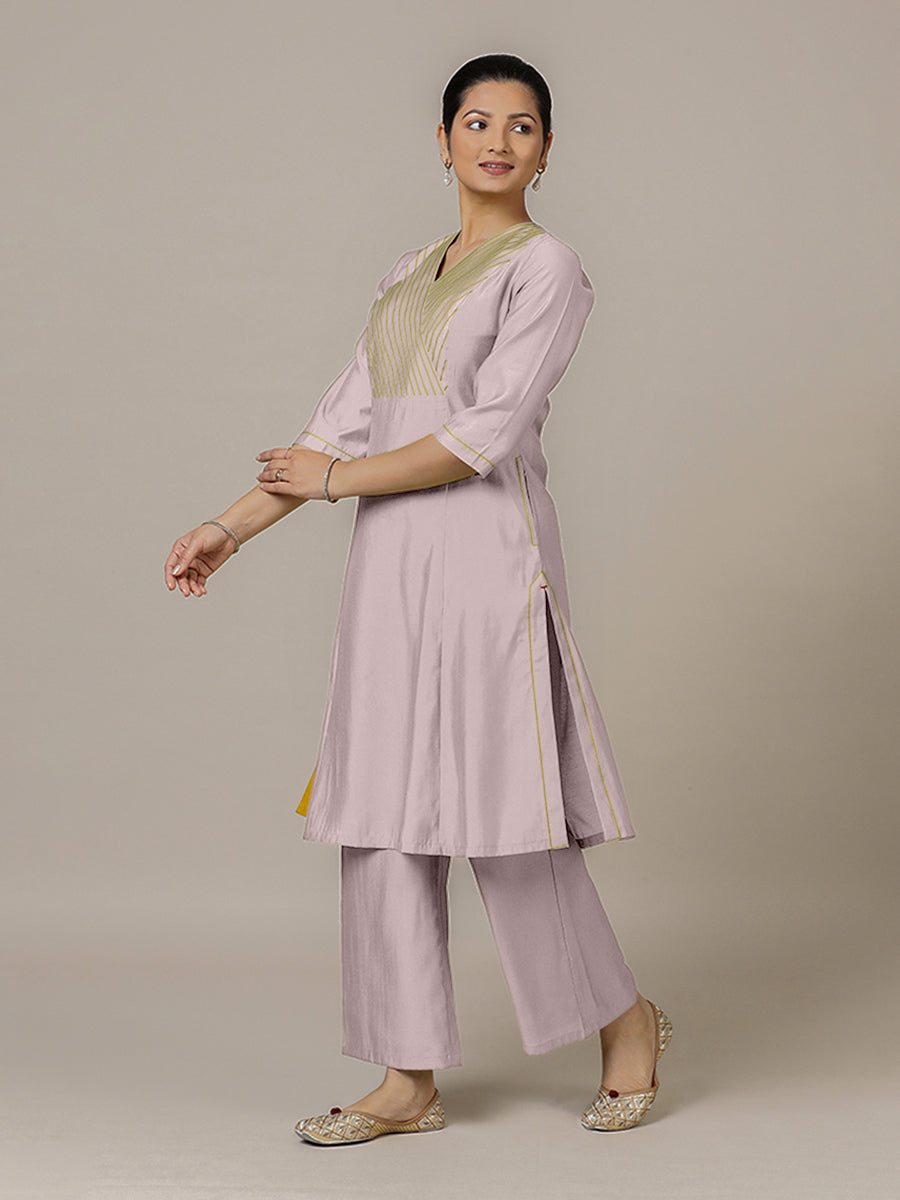 Piya x Rozaana Kurta, in Purple Viscose, featuring three quarter sleeves and v-neckline, made for daily & work (view 6).