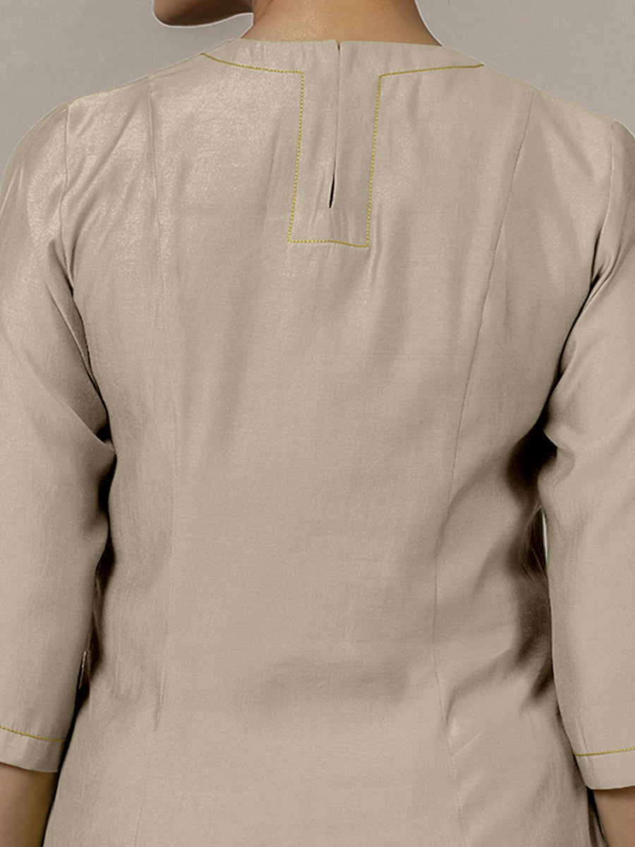 Piya x Rozaana Kurta, in Grey Viscose, featuring three quarter sleeves and v-neckline, made for daily & work (view 4).