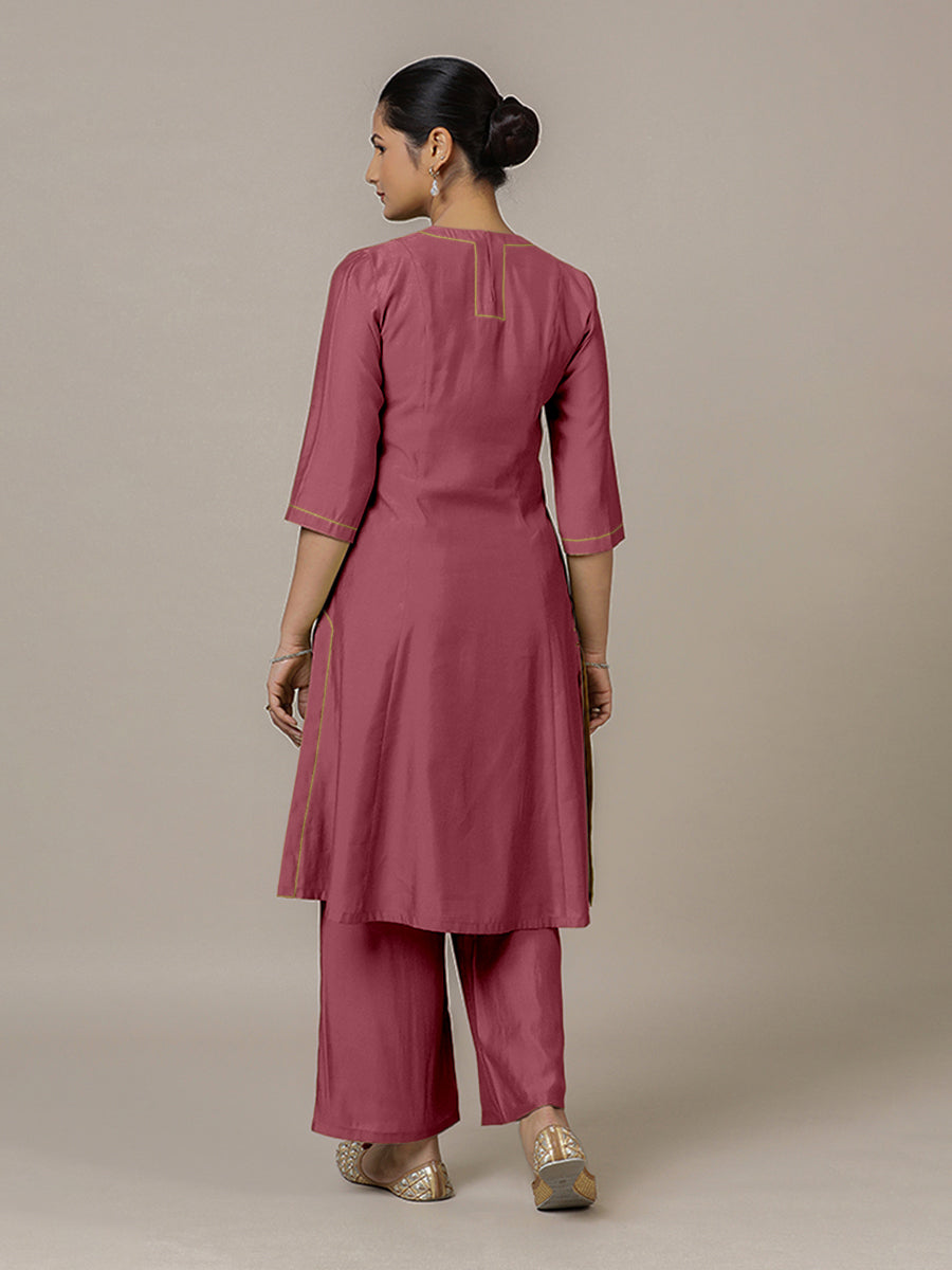 Piya x Rozaana Kurta, in Pink Viscose, featuring three quarter sleeves and v-neckline, made for daily & work (view 2).