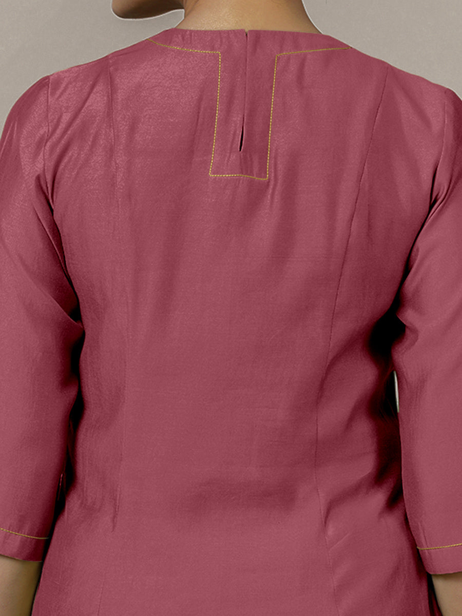 Piya x Rozaana Kurta, in Pink Viscose, featuring three quarter sleeves and v-neckline, made for daily & work (view 4).