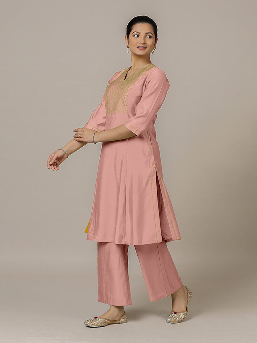 Piya x Rozaana | A Line Kurta in Sea Pink with Thread Work | Coords or Only Kurta
