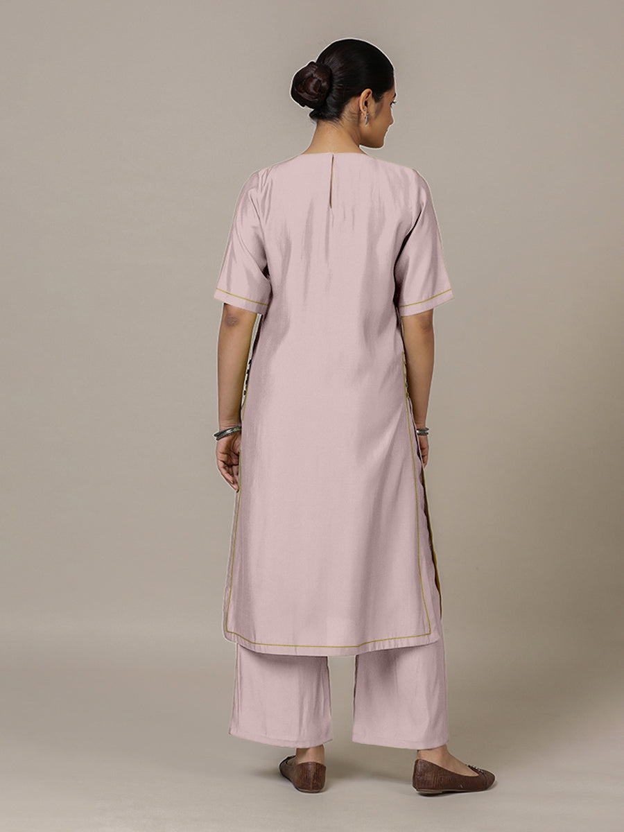 Riya x Rozaana Kurta, in Purple Viscose, featuring elbow sleeves and jewel neckline, made for daily & work (view 2).
