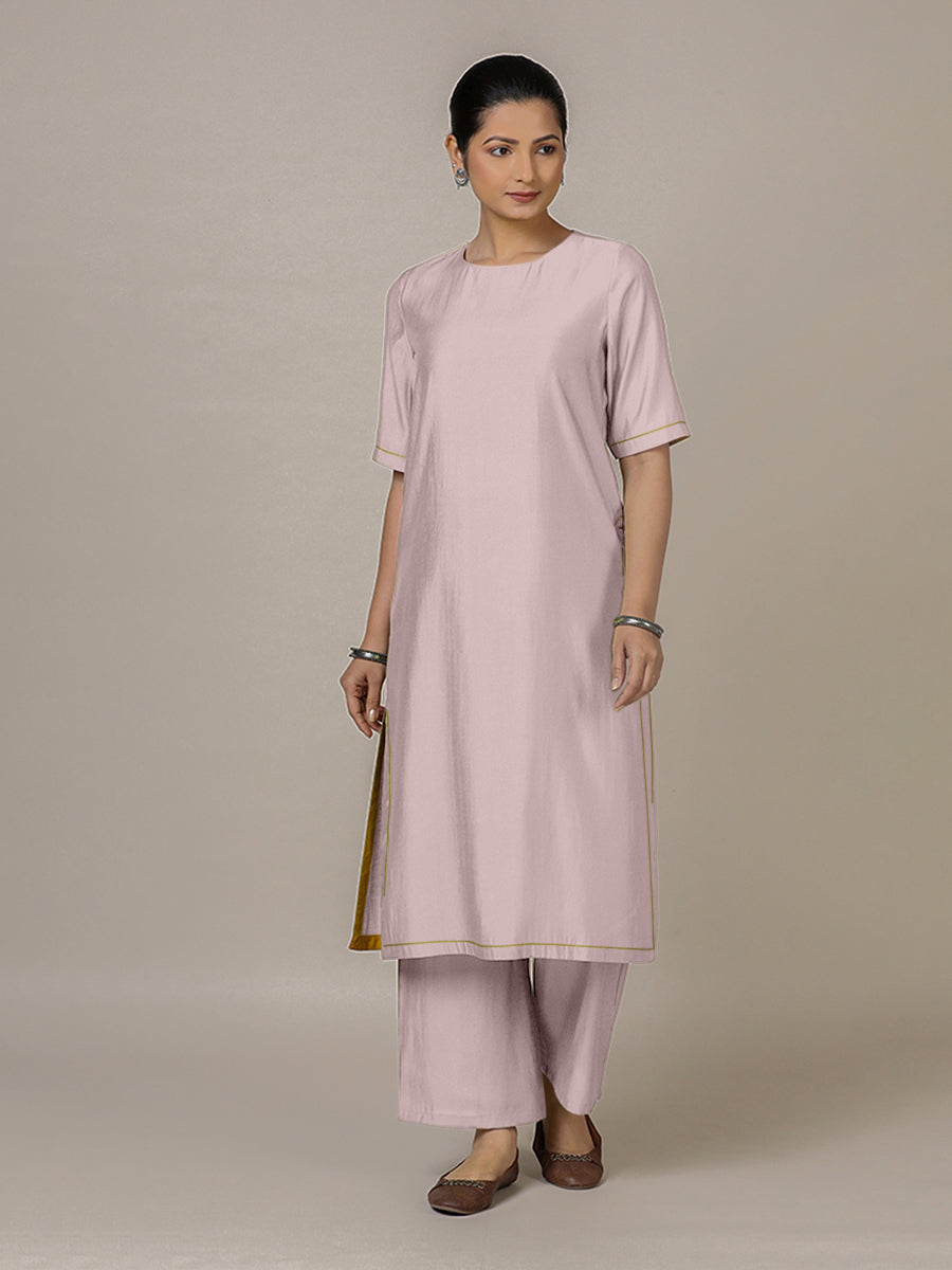 Riya x Rozaana Kurta, in Purple Viscose, featuring elbow sleeves and jewel neckline, made for daily & work (view 5).