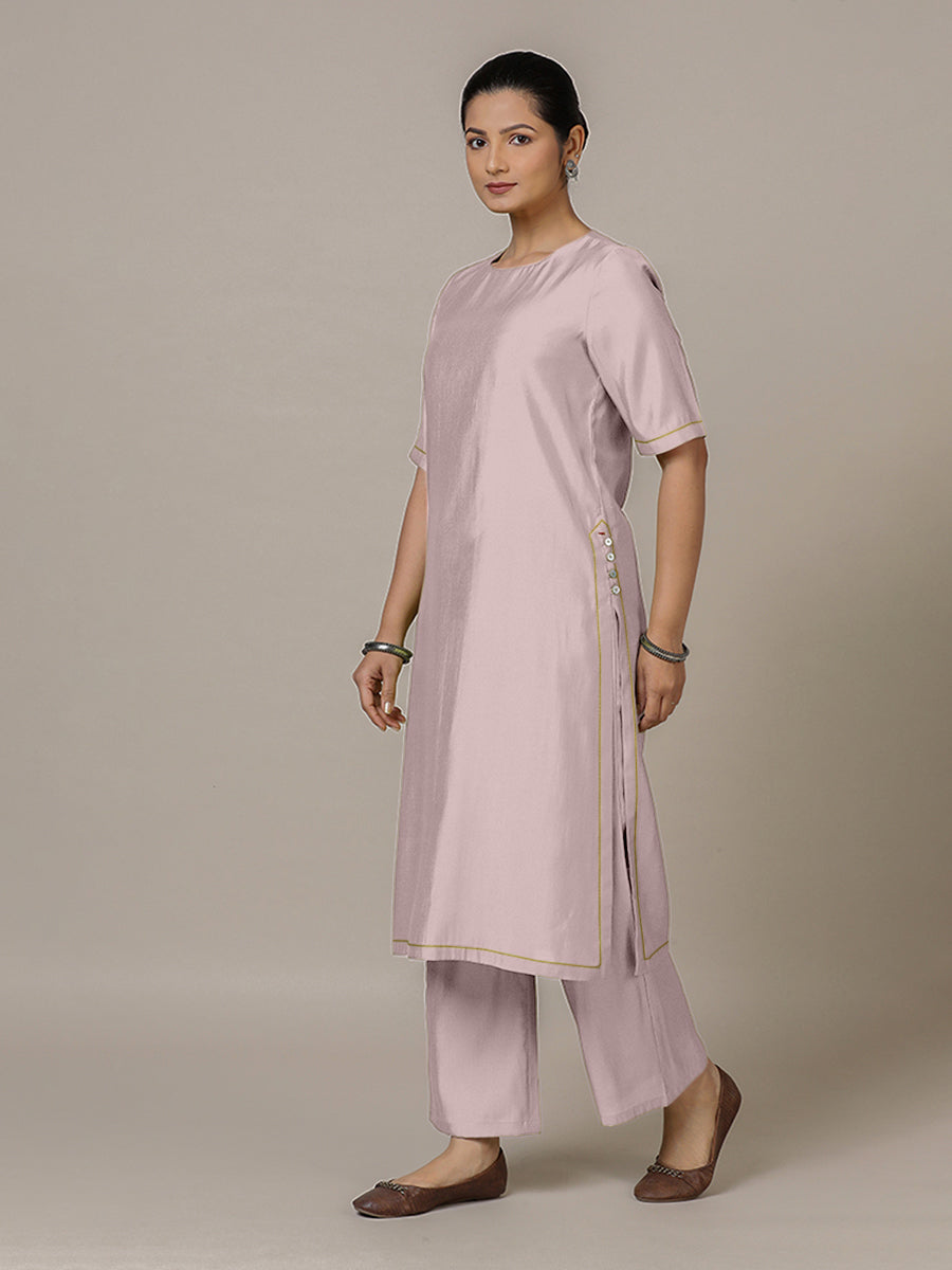 Riya x Rozaana Kurta, in Purple Viscose, featuring elbow sleeves and jewel neckline, made for daily & work (view 7).