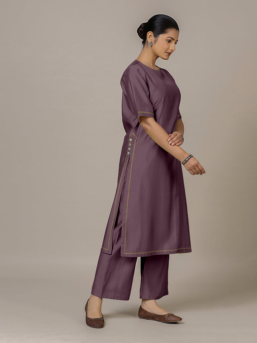 Riya x Rozaana Kurta, in Purple Viscose, featuring elbow sleeves and jewel neckline, made for daily & work.