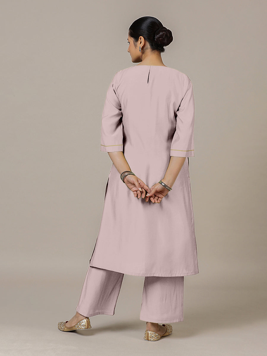 Sadaf x Rozaana Kurta, in Purple Viscose, featuring three quarter sleeves and round neck with splitline (view 2).