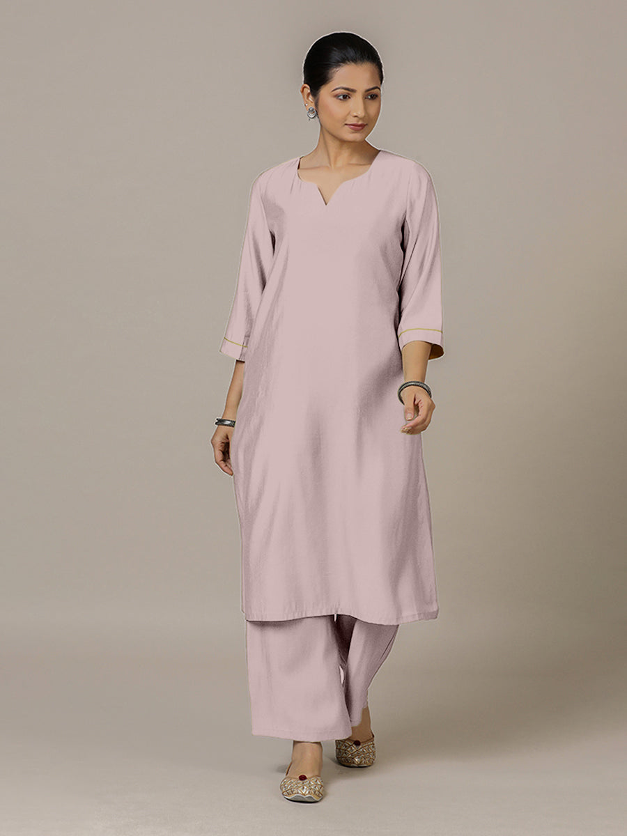 Sadaf x Rozaana Kurta, in Purple Viscose, featuring three quarter sleeves and round neck with splitline (view 6).