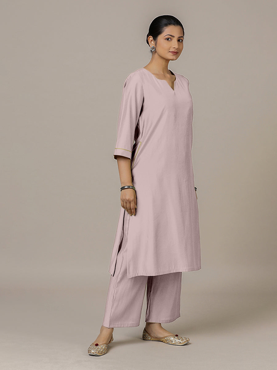 Sadaf x Rozaana Kurta, in Purple Viscose, featuring three quarter sleeves and round neck with splitline (view 7).