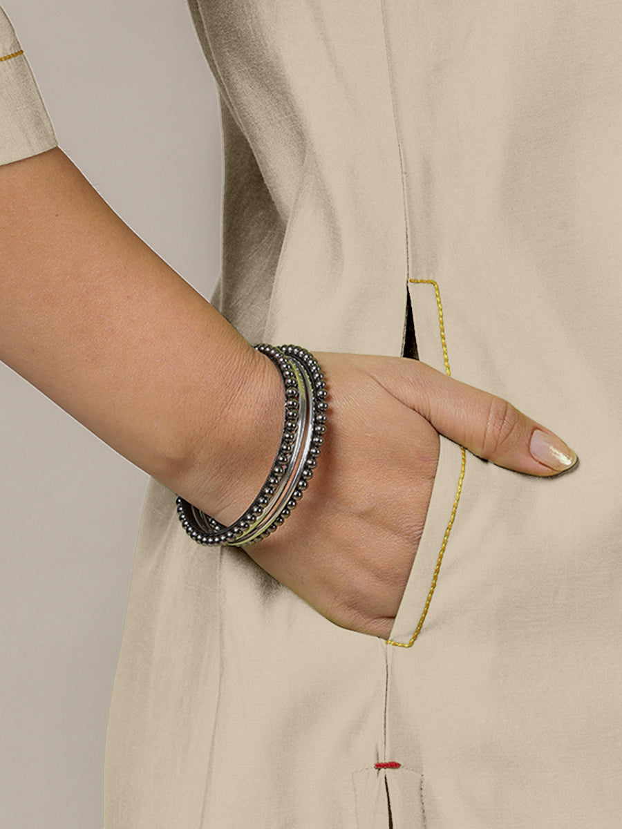Sadaf x Rozaana Kurta, in Grey Viscose, featuring three quarter sleeves and round neck with splitline, made for daily & work.