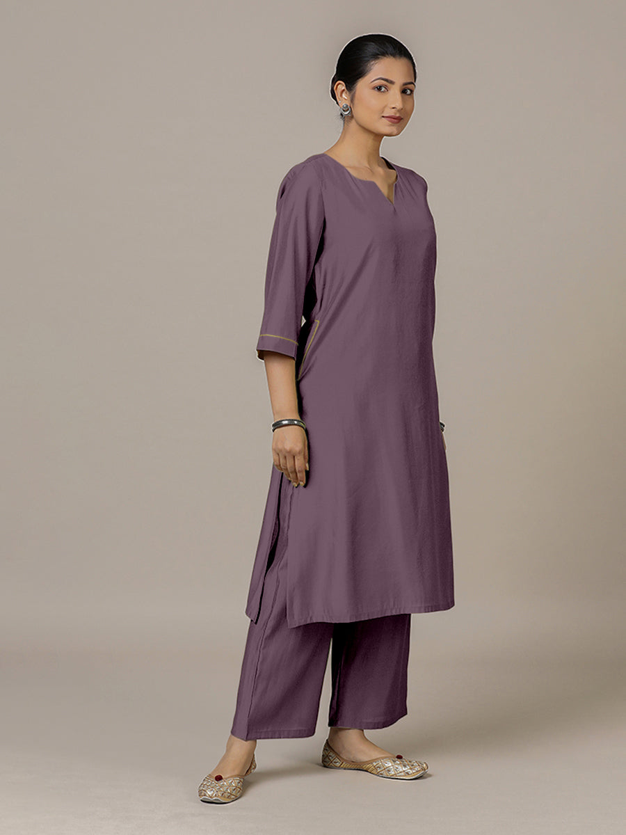 Sadaf x Rozaana Kurta, in Purple Viscose, featuring three quarter sleeves and round neck with splitline (view 6).