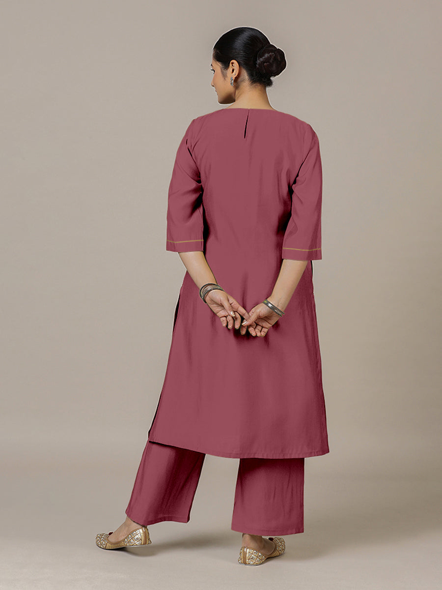 Sadaf x Rozaana Kurta, in Pink Viscose, featuring three quarter sleeves and round neck with splitline, made for daily & work.