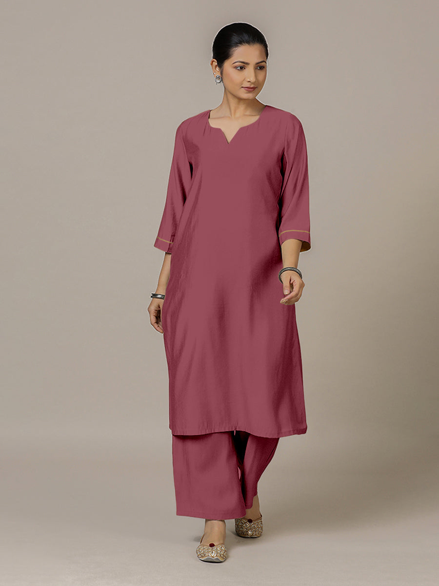 Sadaf x Rozaana Kurta, in Pink Viscose, featuring three quarter sleeves and round neck with splitline, made for daily & work.