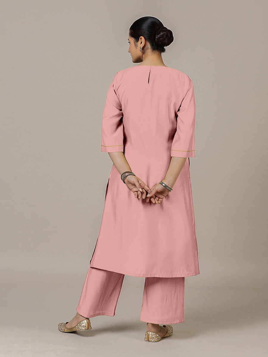 Sadaf x Rozaana Kurta, in Pink Viscose, featuring three quarter sleeves and round neck with splitline, made for daily & work.