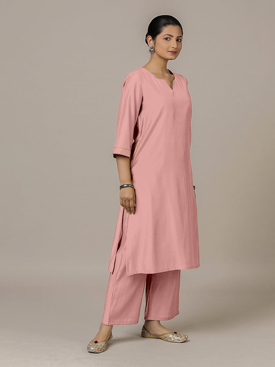 Sadaf x Rozaana Kurta, in Pink Viscose, featuring three quarter sleeves and round neck with splitline, made for daily & work.