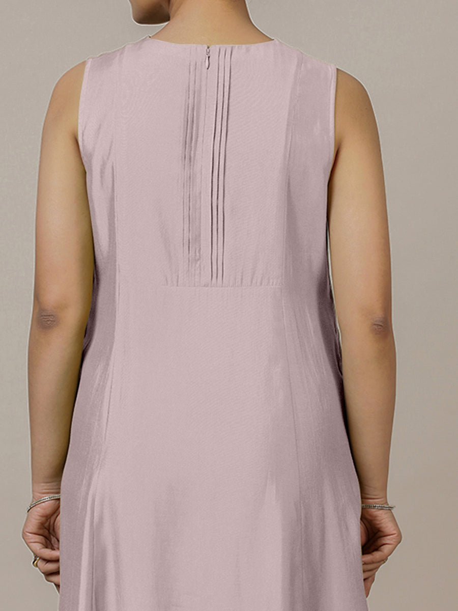 Sameera x Rozaana Kurta, in Purple Viscose, featuring sleeveless and jewel neckline, made for daily & work (view 3).