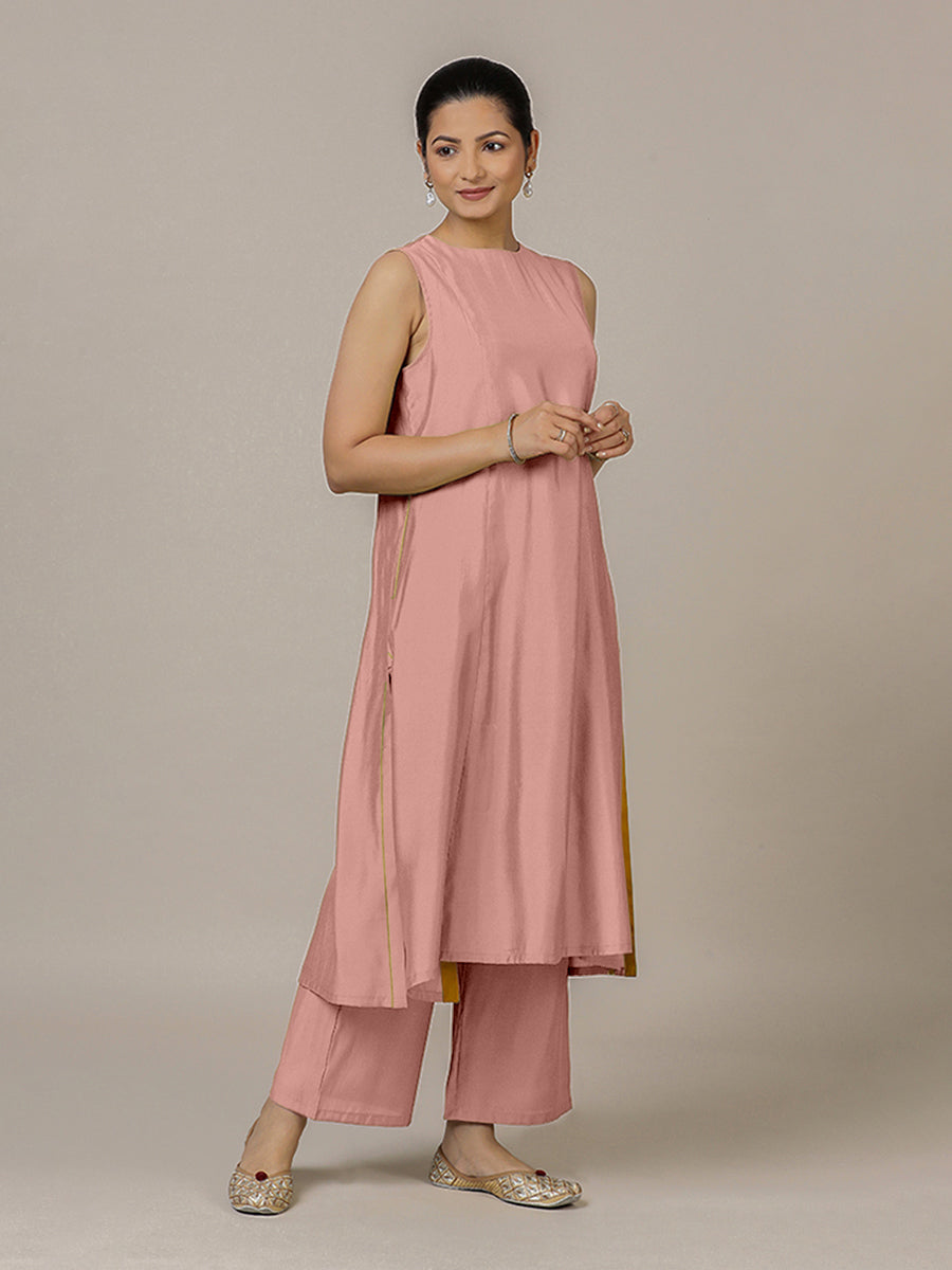 Sameera x Rozaana Kurta, in Pink Viscose, featuring sleeveless and jewel neckline, made for daily & work (view 5).