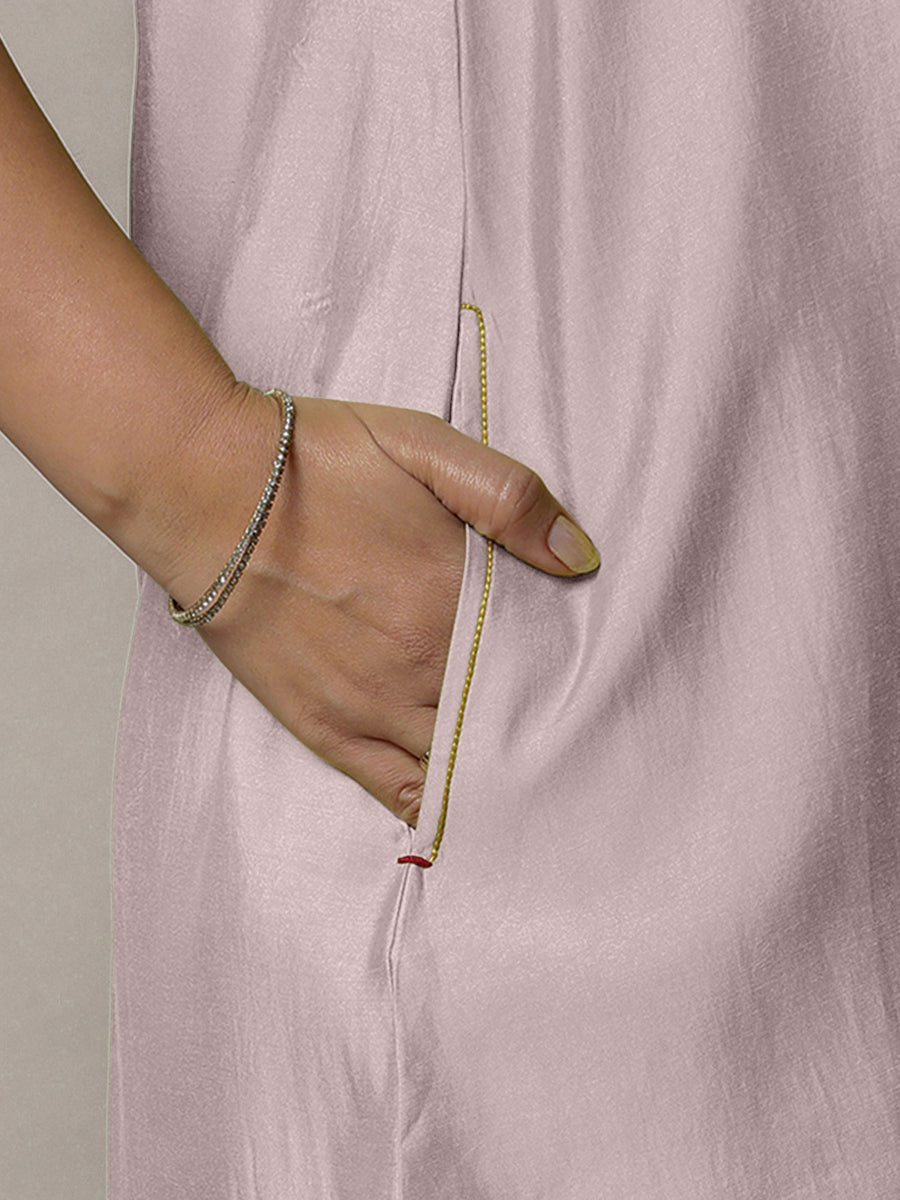 Sana x Rozaana Kurta, in Purple Viscose, featuring sleeveless and jewel neckline, made for daily & work (view 3).
