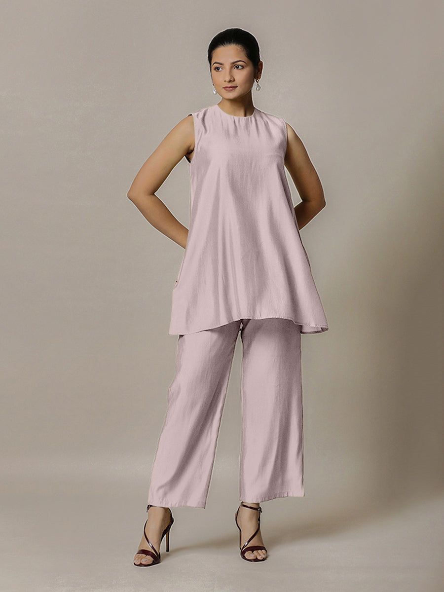 Sana x Rozaana Kurta, in Purple Viscose, featuring sleeveless and jewel neckline, made for daily & work (view 4).