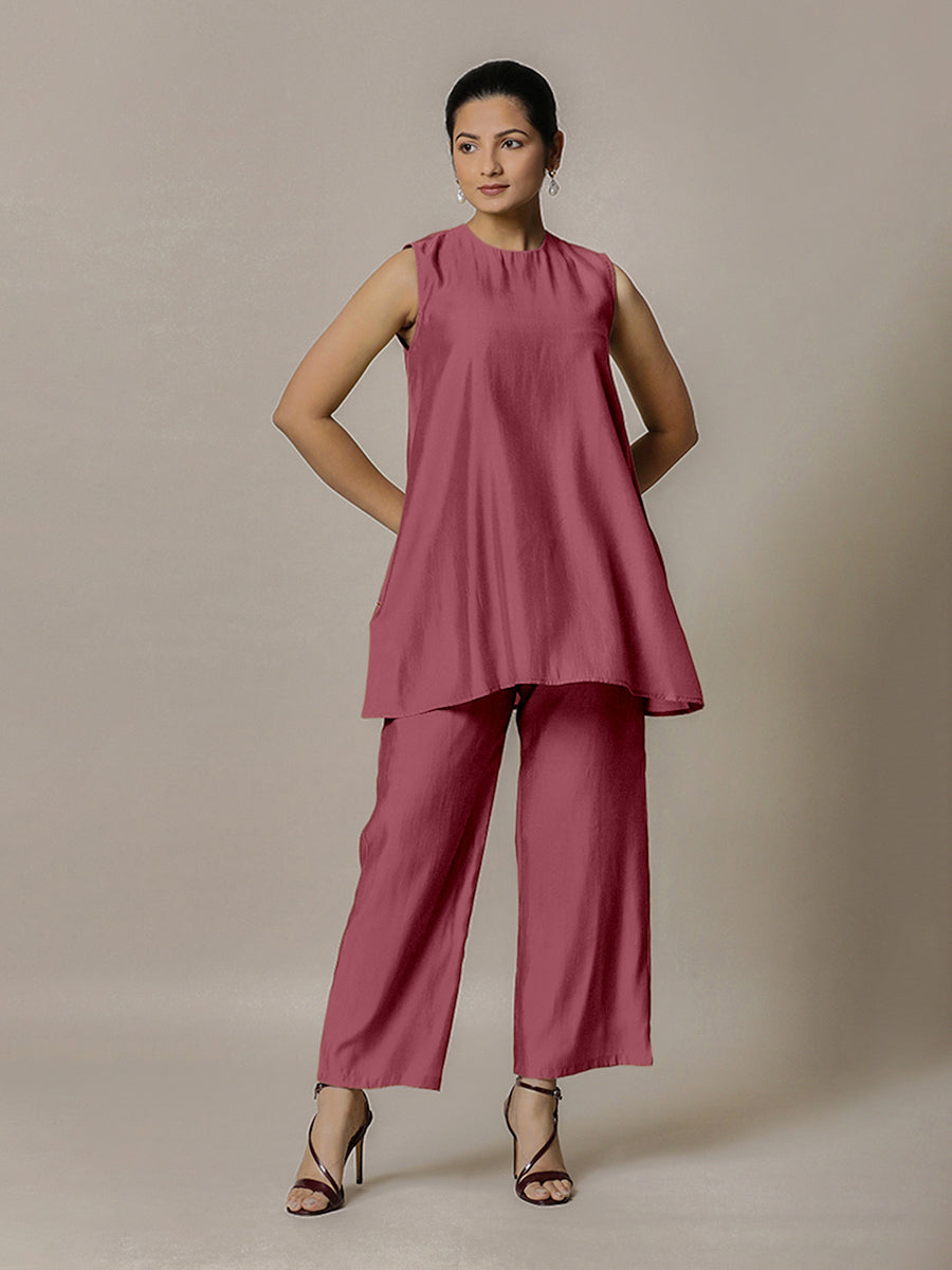 Sana x Rozaana | A Line Kurta in Rose Pink with Thread Work | Coords or Only Kurta