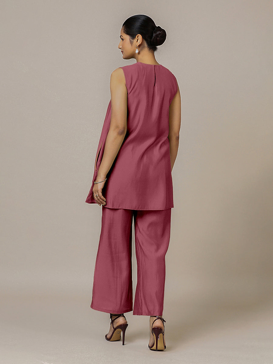 Sana x Rozaana Kurta, in Pink Viscose, featuring sleeveless and jewel neckline, made for daily & work (view 2).